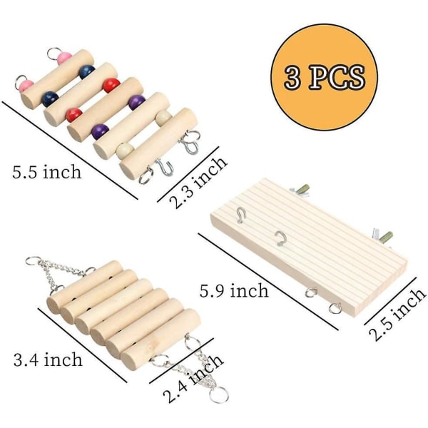 3-delt tre hengende tyggelekesett for hamstere, marsvin og smådyr