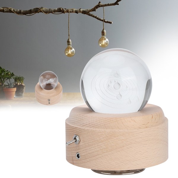 Solcells mönster kristallkula roterande musikbox USB laddning LED nattlampa för födelsedagspresent