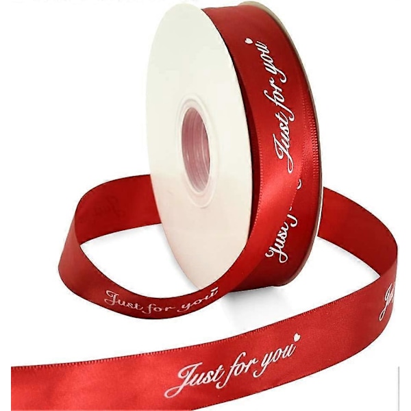 Satinbåndsrulle med 'Just for You'-print - Til bryllup, fødselsdag, Valentinsdag, blomsterindpakning, gaveindpakning, mørkerød (3 cm bred x 41 m lang)
