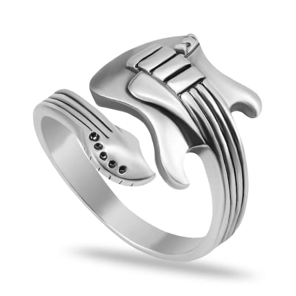 Herrring i silver - Snygg gitarrinspirerad design - Perfekt accessoar för män Herrringar Gitarrtillbehör Ringar Män