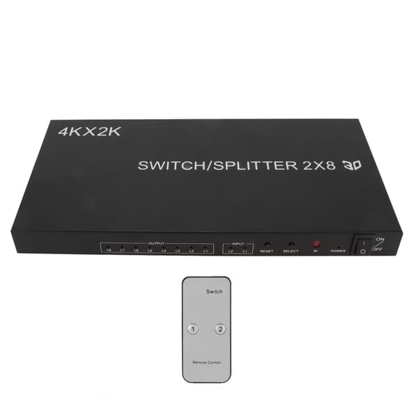 2x8 HD Multimedia Interface Switch 4Kx2K 2 in 8 ut HD Multimedia Interface Distributör med IR-fjärrkontroll US-kontakt