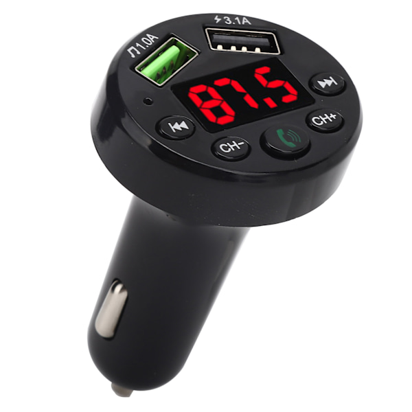 E6 Bil Bluetooth 5.0 MP3-spiller Modulator Dobbel USB Hurtiglading FM-adapter Transmmitter