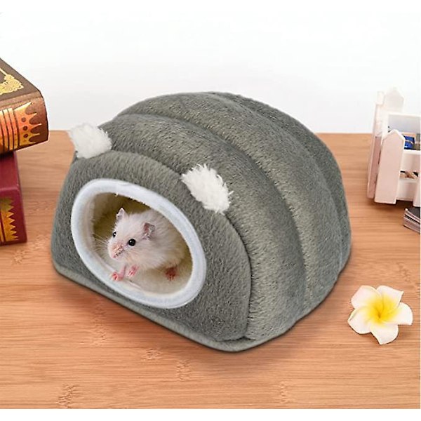 Vinterhus for hamster, grått kjæledyr, koselig og varm seng egnet for små dyr, marsvinnrede, pinnsvin, gerbil, rotte