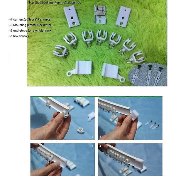 100cm Takmontert Sammenleggbar Legering Metall og Fleksibel Plaststang for Vindusgardin, Hvit