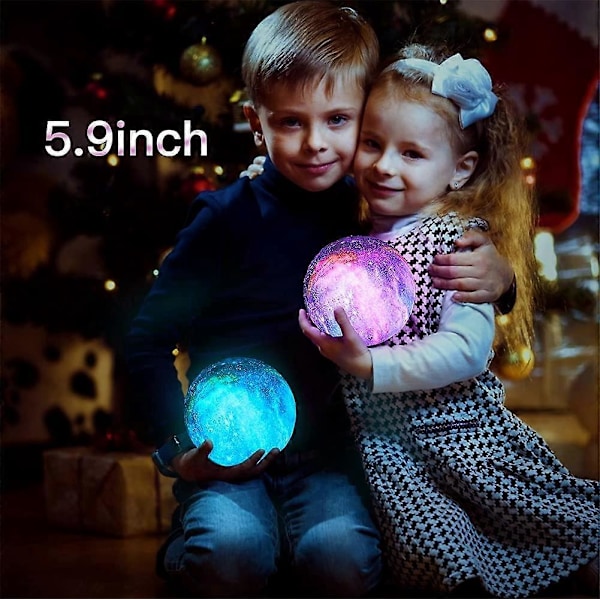 Månelampe 5.9 Tommer 16 Farger LED 3d, Fjernkontroll og Berøringskontroll USB-Lading
