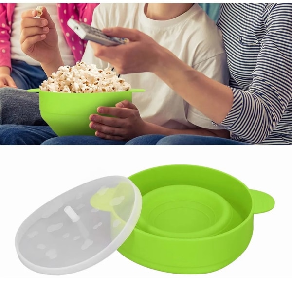 Mikrobølge-silikone Popcorn Maker Foldbar Silikone Popcorn Maker Skål med Håndtag Dæksel-Grøn-1 stk.