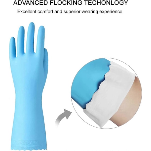 3 Par (Små, Blå+Rosa+Vit) Återanvändbara Städhandskar - Latex Fria Köksstädhandskar med Bomullsfoder - Hushållsdiskhandskar, Halkfria