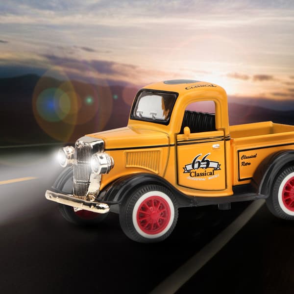 Legerings Pull Back Bil Legetøj Pickup Truck Model Støbt Legetøj Lyd Lys Bil Køretøj Legetøj (Gul)