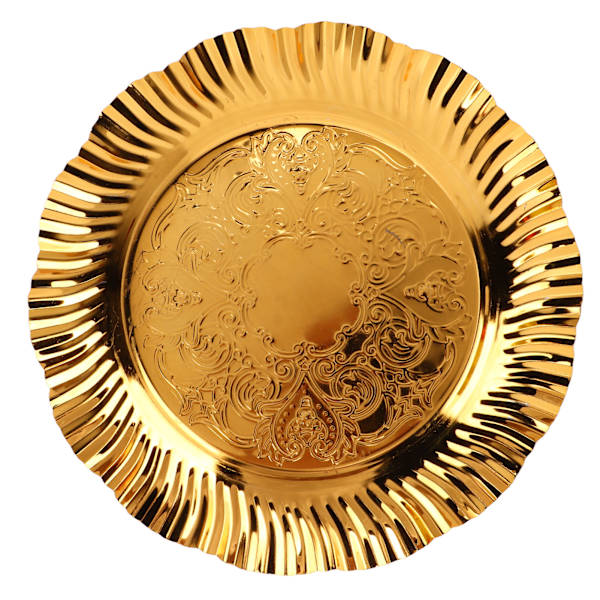 Rund Guld Serveringsbricka 20cm Fläktformad Vågform Rostfritt Stål Guld Rund bricka Guld Godisfat för fester Bröllop Hem