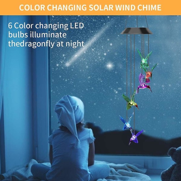 Farveskiftende Blue Bird Solar Wind Chime Lights - Vandtæt LED hængende Solar Garden Light til hjemmet