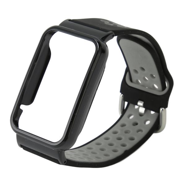 Hengittävä silikoniranneke suojakotelolla, sopii Mi Band 7 Prolle, musta harmaa ja musta kotelo