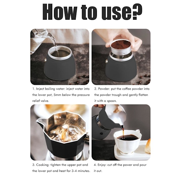 150 ml/300 ml kannettava alumiininen italialaistyylinen espressokone Moka pot kahvinkeitin Kotitalouden mokkakylmäuutepannu Cappuccino Latten valmistukseen