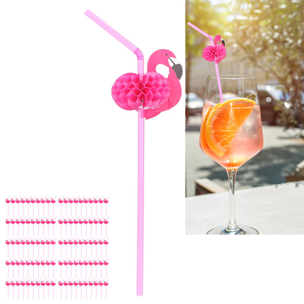 Flamingo bøjelige cocktailsugerør - 100 stk., sødt mønster, miljøvenligt, perfekt til fester og picnics