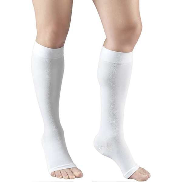Kompressionsstrumpor 30-40 mmHg för män och kvinnor, knähöga, öppen tå, vit, 3X-Large