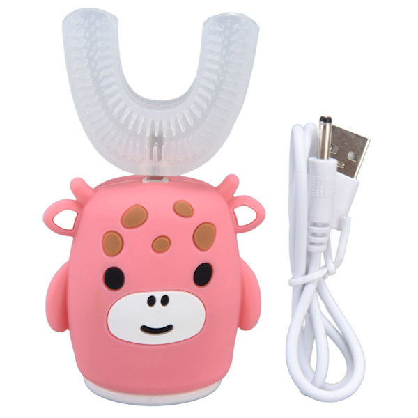 Barn U-formad Tandborste Rosa Cartoon Elektrisk 360° Tandborste Hel Mun Tand Rengöringsmaskin Stor
