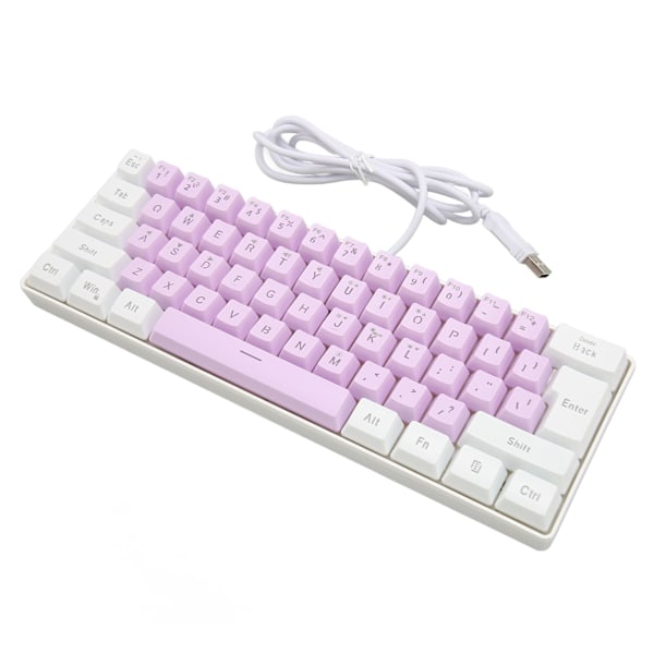 Gaming tastatur USB 61 taster RGB baggrundsbelyst ergonomisk kontrastfarve pladsbesparende kablet tastatur til stationær bærbar computer hvid lilla