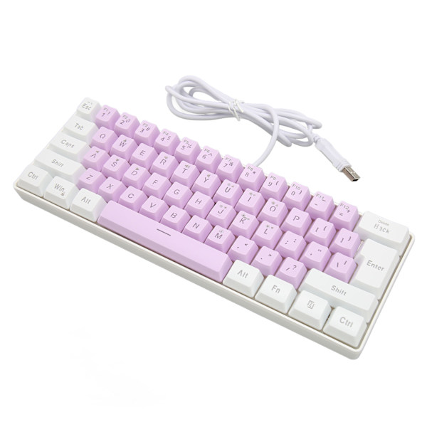 Gaming-tastatur USB 61 taster RGB bakgrunnsbelyst ergonomisk kontrastfarge plassbesparende kablet tastatur for stasjonær bærbar PC hvit lilla