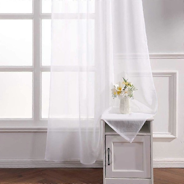 2 kpl Läpikuultavat Voile-verhot purjerenkailla, läpinäkyvä ulkonäkö, Voile-polyesteristä valmistetut verhot, Purjerenkaallinen verho, Läpinäkyvä, 132x213 cm (LxK), Valkoinen