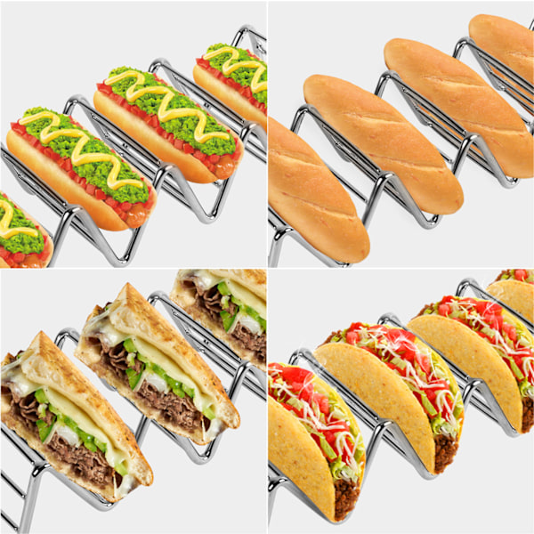 Ejoyous Taco-holder, 4-pakks rustfritt stål Taco-stativ V-rom Taco-stativ med beskyttelsestips f