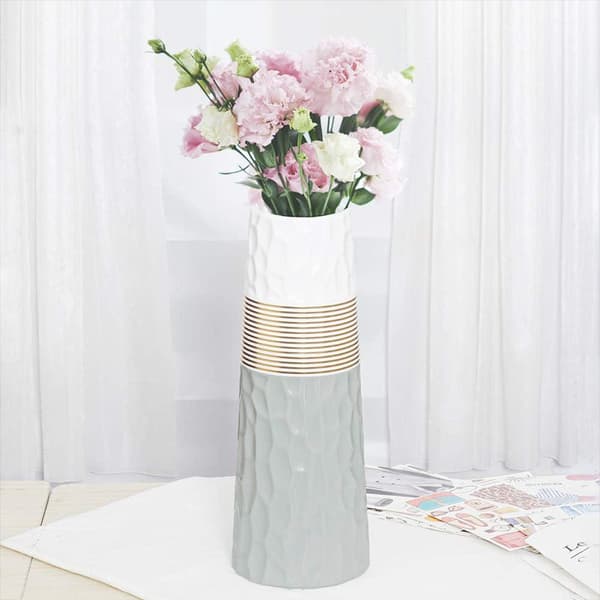 Blomvas 28 cm guldengrå vit keramik hög Design dekorativ