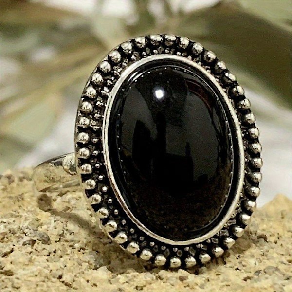 Mörk Svart Boho Ring Med Överdrivet Rund Agatsten Jubileum Födelsedagspresent För Kvinnor Lyxsmycken För Kvällsfester8