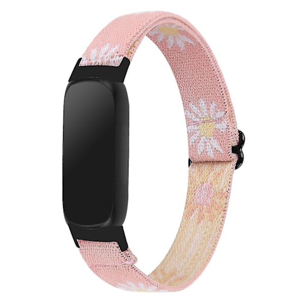 Fitbit Inspire 3 Nylon Braided Solo Loop Sport Watch Band - Svart Rosa Daisy