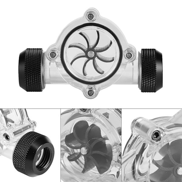 G1/4" gängport hona till hona flödesmätare för PC vattenkylning 8 impellers (svart)