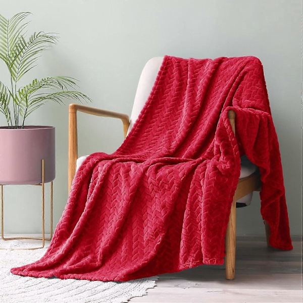 Stor Filt i Flanellfleece, 180*200 CM Sofföverdrag, Mjuka Jacquardvävda Lövmönstrade Överkast för Soffa