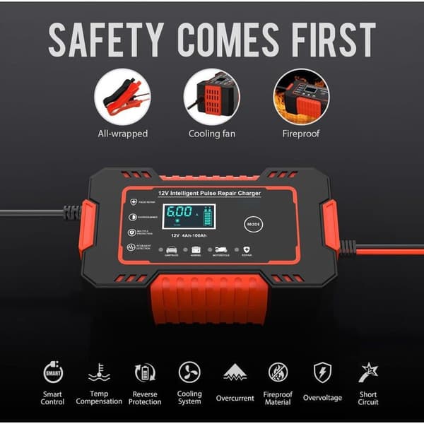 12V 6A Smart Batterilader – Desulfator med temperaturkompensasjon – LCD-skjerm – For blybatterier