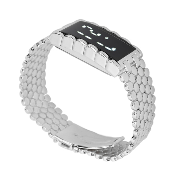 LED watch dubbelt öppen spänne i rostfritt stål metallrem rektangulär urtavla Digital armbandsur för utomhusaktiviteter Silver