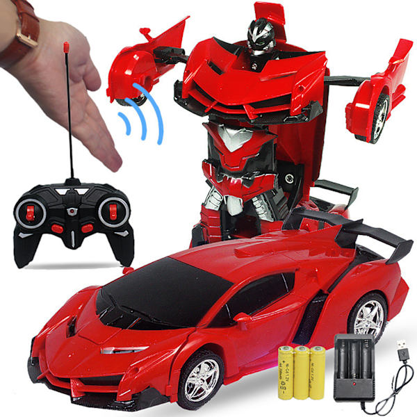 RC-bilrobot Fjärrkontroll En knapp Deformation Sensing Induktion för barn Barn Röd Laddningstyp