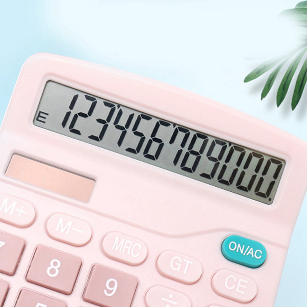 Desktop-kalkulator Standard 12-siffer Solar og Batteri Dual Power Student Calculator for Office School Home Business Pink