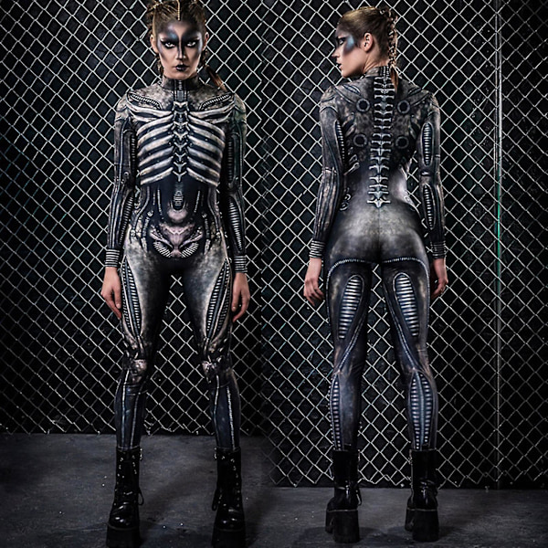 Luurankoprintti Halloween Cosplay -asu Naisille L