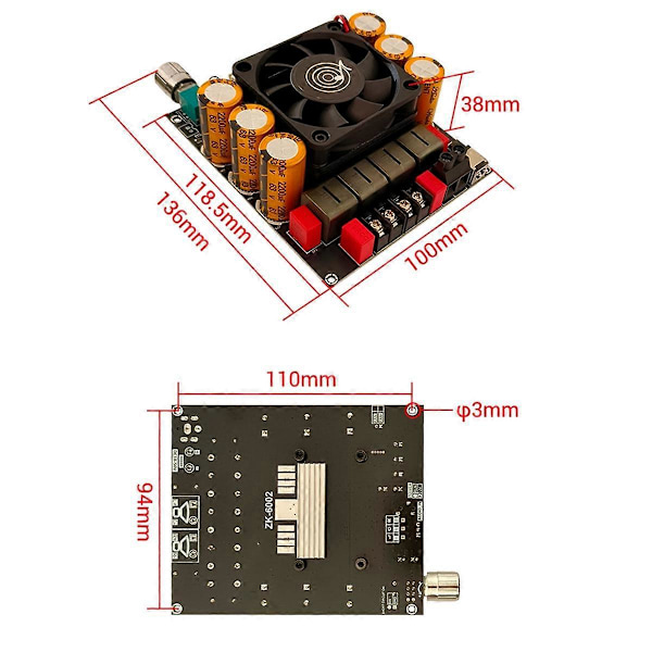 ZK-6002 Lydforstærkerkort 2.0 Stereo 600W+600W TPA3255 Sort31