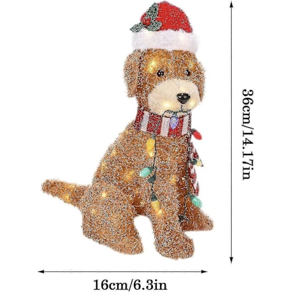 2D Lysande Jul Goldendoodle Hund, fluffig Doodle Hund med Ljusslinga Jul Akryl Utomhus Gräsmatta Ornament