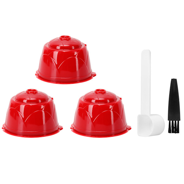 Återanvändbar kaffekapselfilter sked borste kit passar för DOLCE GUSTO kaffemaskin (röd 3 kapslar 1 sked 1 borste)