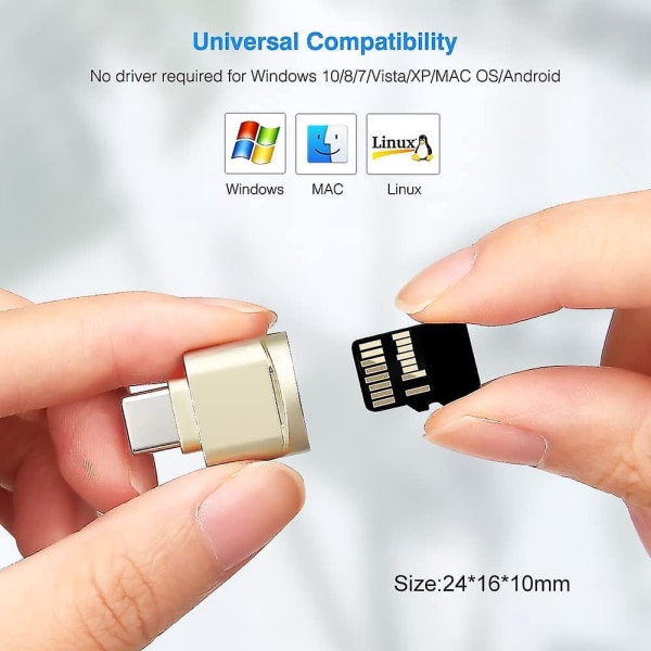 USB-C TF Kortläsare, Typ C OTG TF Minneskortläsare Adapter för PC, Notebook, MacBook Air Pro, Galaxy, Huawei, Tablet (Silver)
