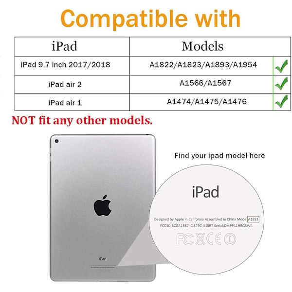 360-graders justerbart fodral för iPad 9.7' 5:e/6:e generation (2017/2018), iPad Air 2 och iPad Air - Auto Sleep/Wake-funktion