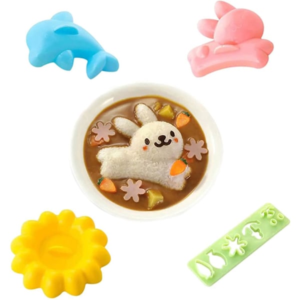 Risform, Sushi Presseform Maker, Ris Presseform, Mad Presse Cutter, Delfin Kanin Blomst Sushi Bento