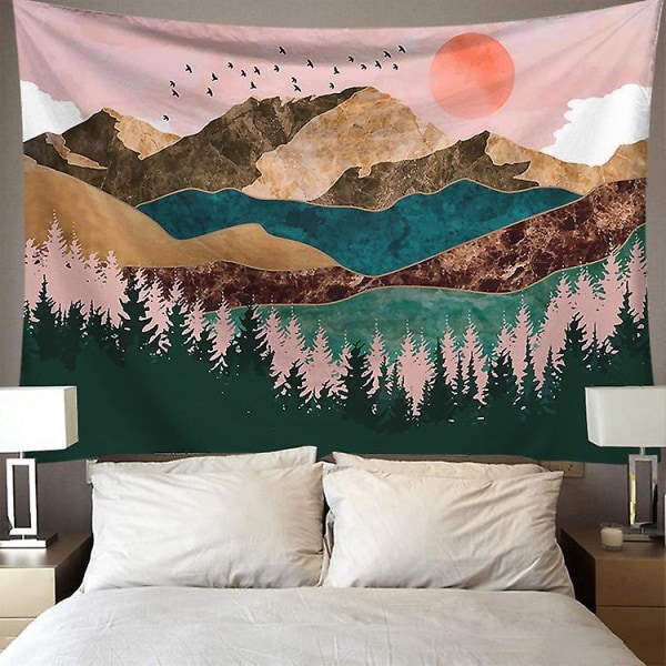 Sunset Forest Tree Tapestry 150x200cm Vegghengende Psykedelisk Natur Landskapsdekorasjon