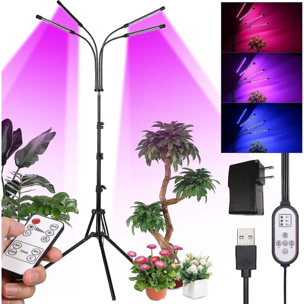 Nyeste 80 LED Full Spectrum Grow Light for innendørs planter med 10 dimmenivåer, 4 hoder, timer og uavhengig kontroll