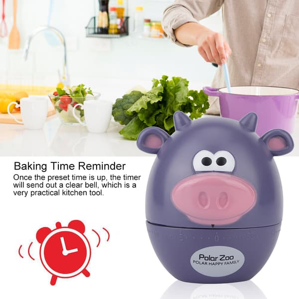 Hushållskök Tecknad Kalv Timer Mekanisk Matlagning Timer Bakning Tid Påminnelse Lila