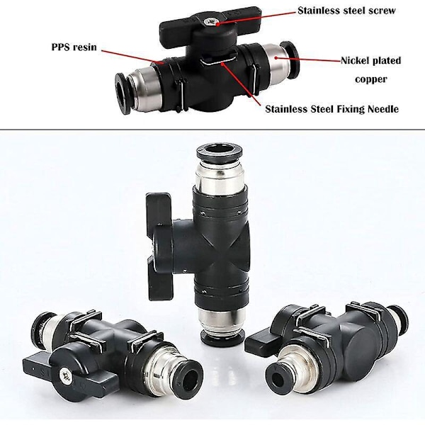 5st 8mm Pneumatiska Kopplingar Push Quick Connector Manuell Push Ventil Anslutning Pneumatisk Rak Koppling för Anslutning av Nylon och PU Polyeten Pi