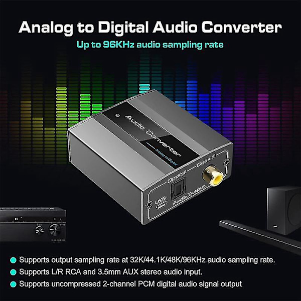 Analog till Digital Ljudomvandlare RCA till Optisk med Optisk Kabel Audio Digital Toslink Och Coaxi-B10