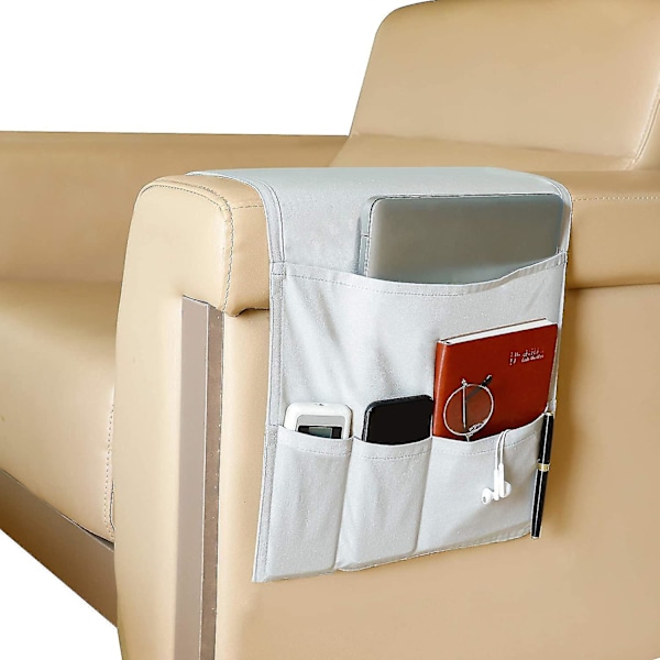 Armstol Organizer med 5 Lommer - Grå Sofa Armlæn Caddy