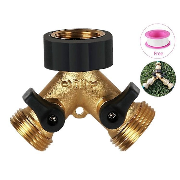 Brass Garden Hose Splitter - 2 Way Manifold, 3/4" Y Splitter for Taps, Washing Machine & Kitchen