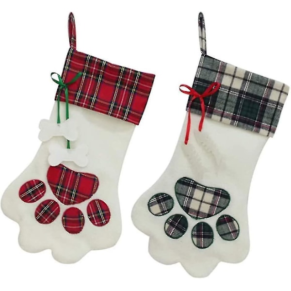 2 stycken Julstrumpor för husdjur 45 x 20 cm Julstrumpor med hundtassar Julstrumpor för husdjur Gåvor Kompatibla med barn - Röd / Blå