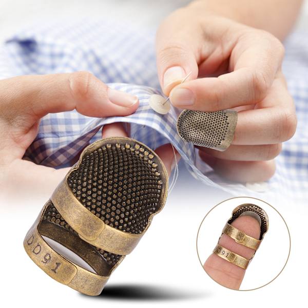 Messinkinen kannettava vintage-sormustin ompeluun, tilkkutöihin, askarteluun, DIY-sormensuojus (M)