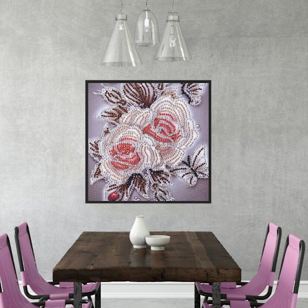 DIY 5D Rhinestone Painting Drill Rose Pattern Cross Stitch Kit Set Heminredning (Grå)