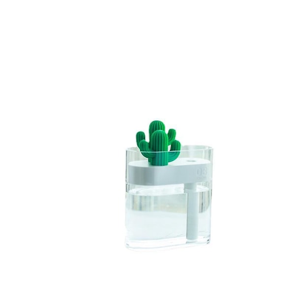 Mini Kaktus USB Kølig Tåge Luftfugter med Natlys - Ideel til Soveværelse, Hjem, Kontor og Bil - Timerstyret Automatisk Nedlukning (Transparent)